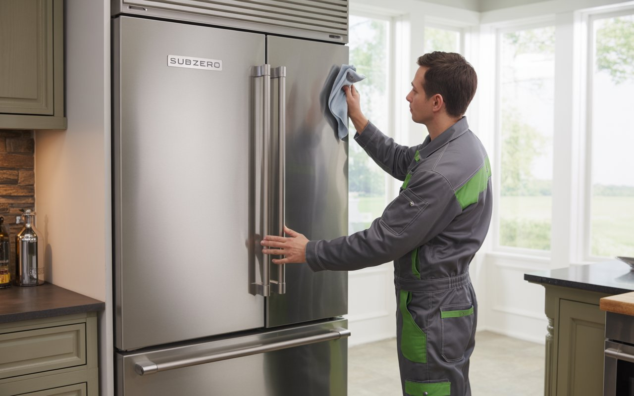 Sub-Zero refrigerator cleaning and inspection by technician