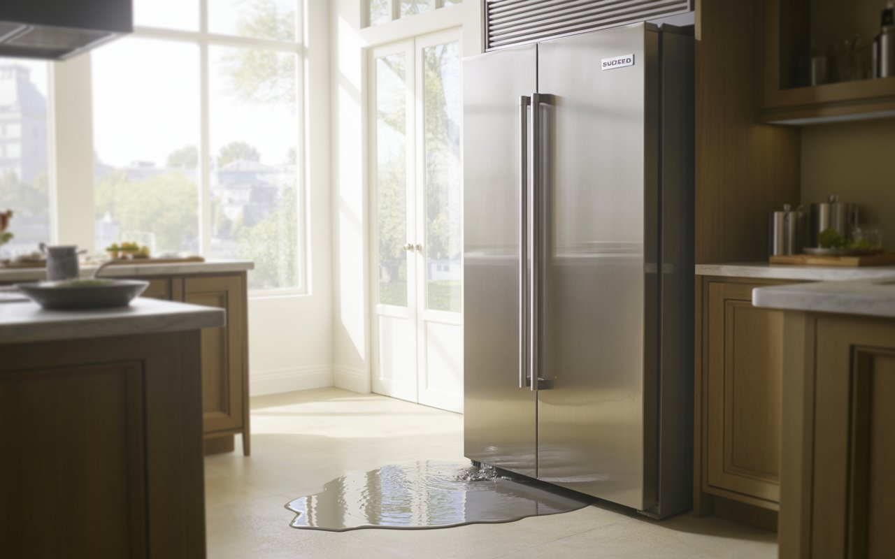 Sub-Zero refrigerator leaking water on kitchen floor